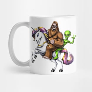 Bigfoot Alien Riding Unicorn Mug